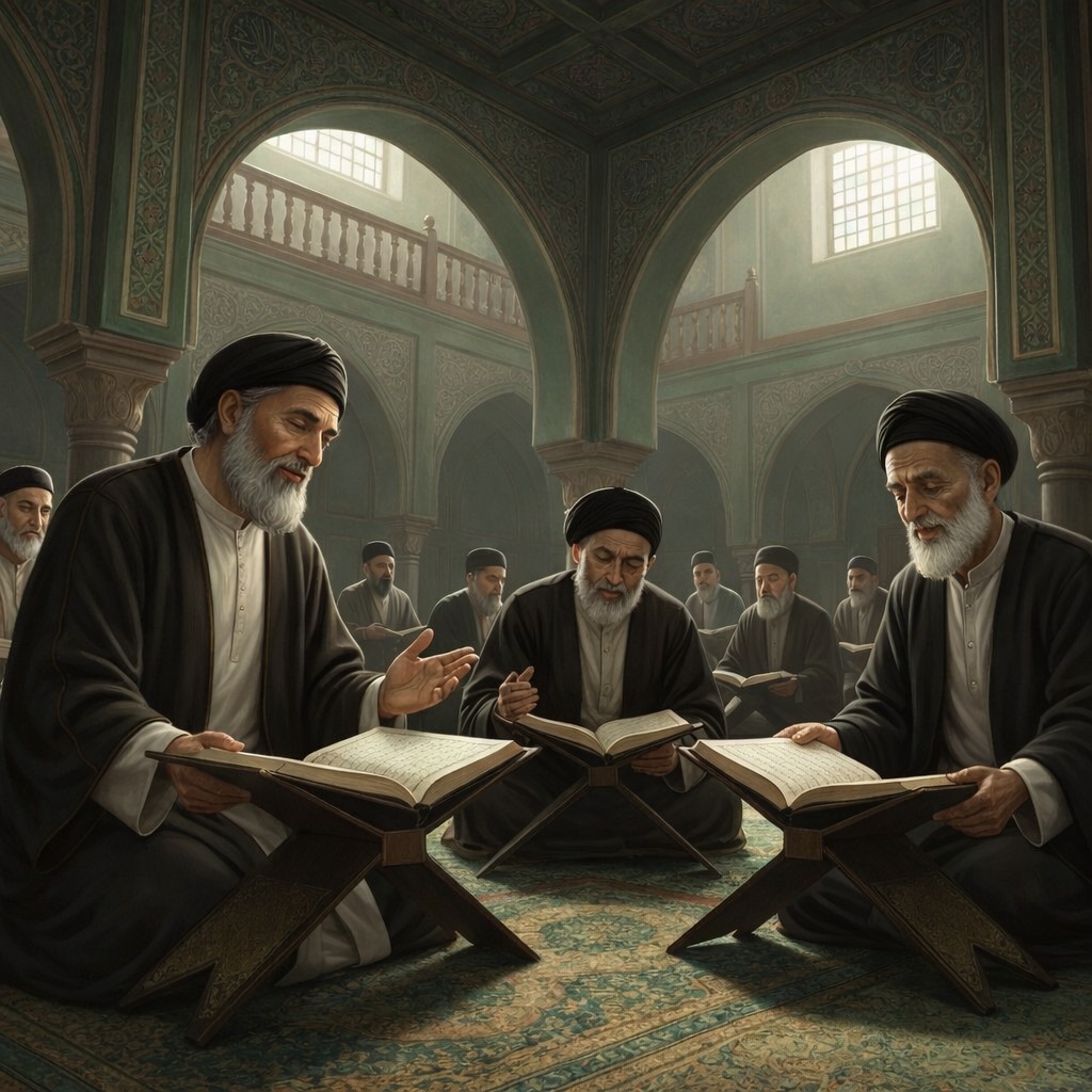 Islamic scholars and students engaged in traditional learning, representing the educational mission of Dars e Mahdi ATFS Islamic scholars and students engaged in traditional learning, representing the educational mission of Dars e Mahdi ATFS